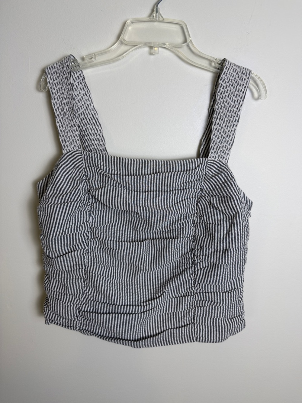 PILCRO Anthropologie NWT Ruched Tank Smocking Side Zip Blue Stripe | Sz M - Picture 3 of 6